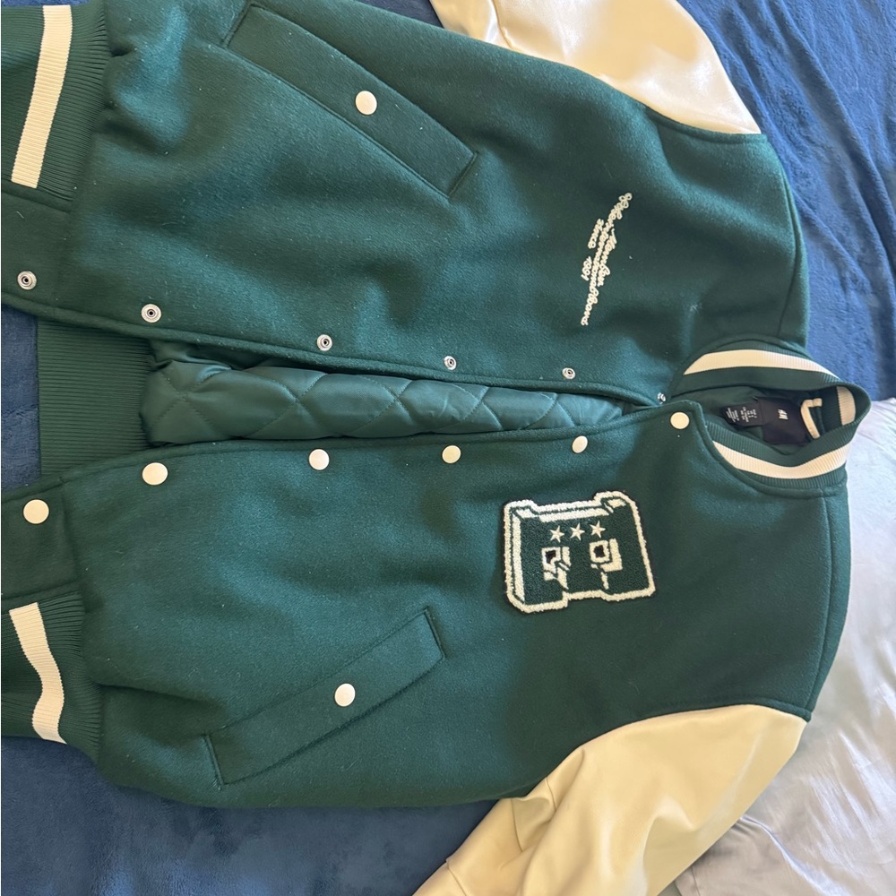 H&M Green and Cream Varsity Jacket